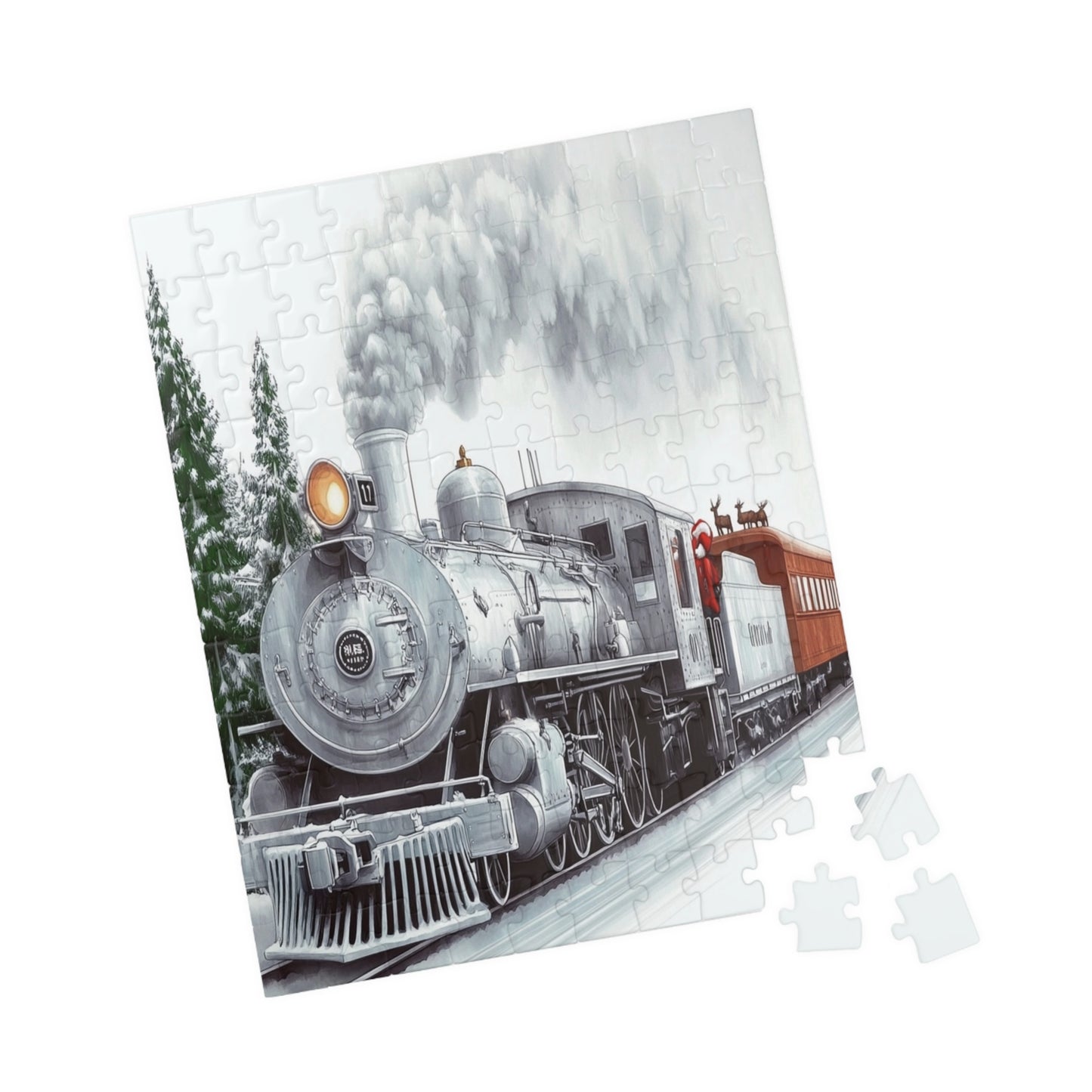 Holiday-Themed Train Puzzle, Family Game Night, Gift for Train Lovers, Winter Wonderland Decor, Educational Activity