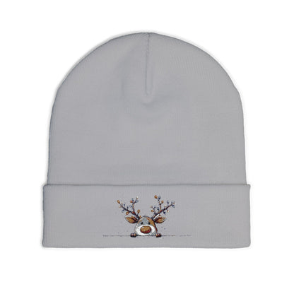 Beanie Hat - Peeking Rudolf with Christmas Lights Embroidered
