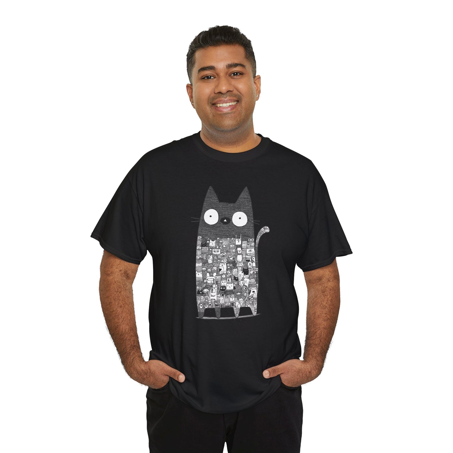 Line Art Abstract Cat Graphic Tee, Unisex Heavy Cotton Tee, Cute Cat Shirt, Unique Gift for Cat Lovers