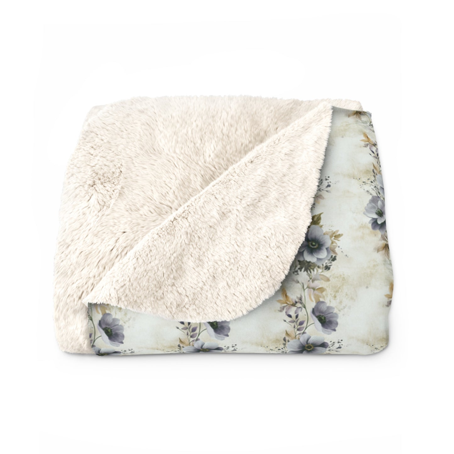 Sherpa Fleece Blanket - Blue and Gold Spiral Floral Wedding Print
