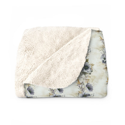 Sherpa Fleece Blanket - Blue and Gold Spiral Floral Wedding Print
