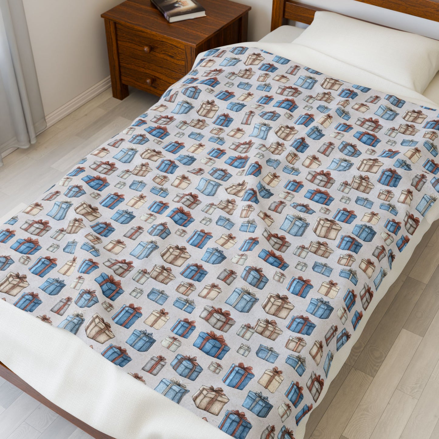 Cozy Gift-Themed Velveteen Plush Blanket, Christmas Blanket, Holiday Home Decor, Gifts for Her