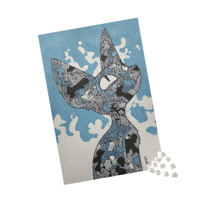 Puzzle of a Cat in Blue, Art Puzzle, Cat Puzzle Gift, Unique Artwork Jigsaw, Cat Lovers, Home Decor, Brain Teaser Puzzle, Kids Adult Puzzle