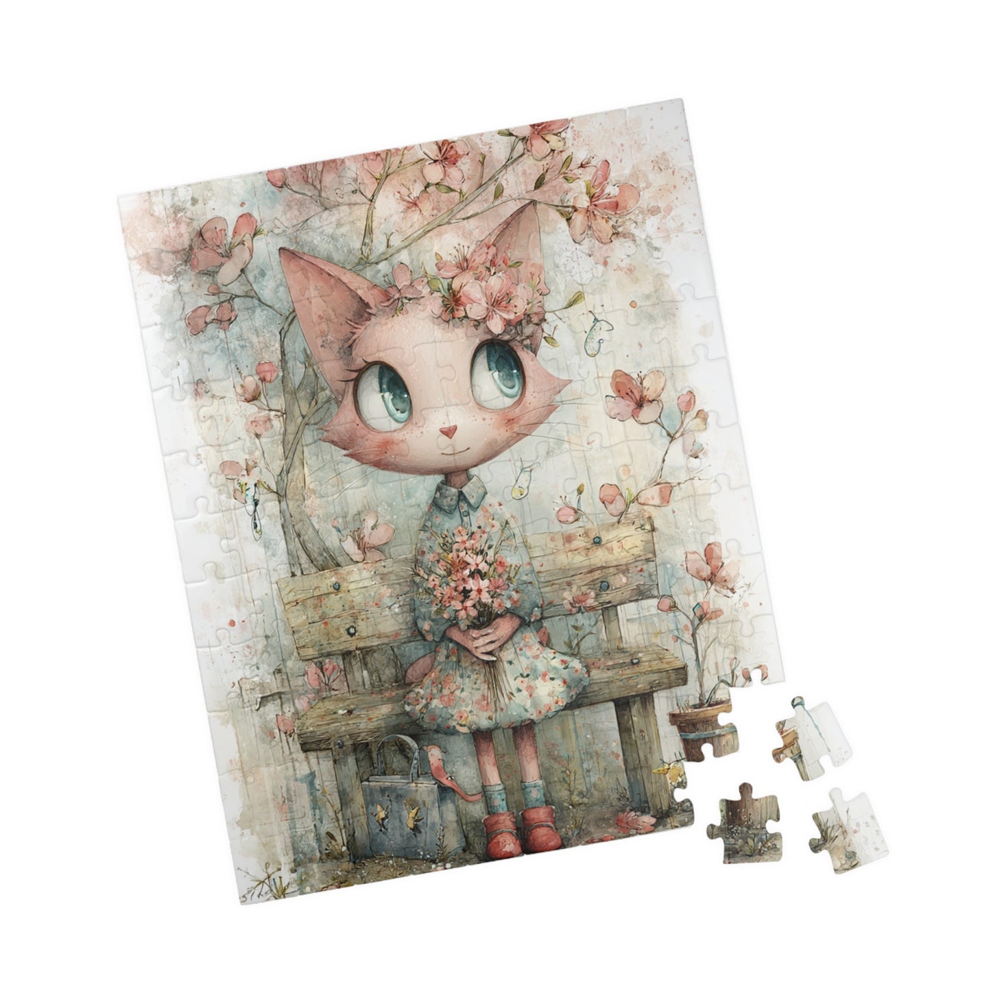 Whimsical Cat Flower Puzzle | Cat Lover Gift, Family Fun Game, Home Decor, Kids Puzzle, Unique Artwork