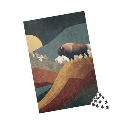 Rustic Mountain Buffalo Puzzle | Nature Lover Gift | Family Game Night | Unique Home Decor | Eco-Friendly Activity | Adventure Puzzle