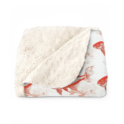 Cozy Orange Fish Sherpa Fleece Blanket with Goldfish Pattern | Gift for Aquatic Lovers