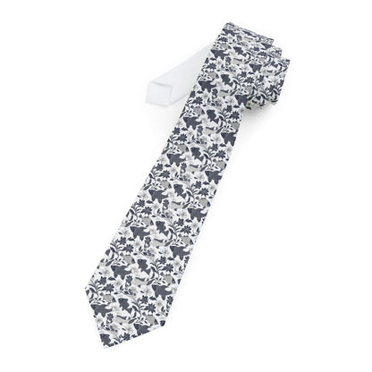 Necktie - Elegant Black and White Fish Pattern, Perfect for Wedding