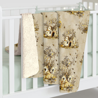 Cozy Bees Sherpa Fleece Blanket - Warm Plush Throw for Home Decor, Gift for Housewarming, Winter Comfort