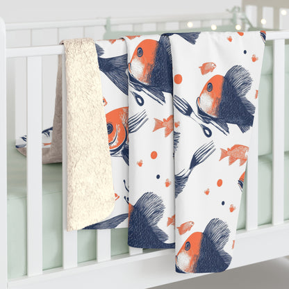 Cozy Fish Pattern Sherpa Fleece Blanket, Warm Throw Blanket, Home Decor, Gift for Fish Lovers, Snuggle Blanket, Nursery Blanket