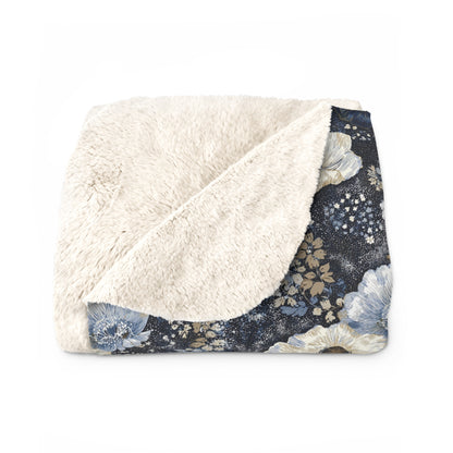 Dark Blues Floral Sherpa Fleece Blanket - Ideal Gift for Weddings, Birthdays, Housewarming
