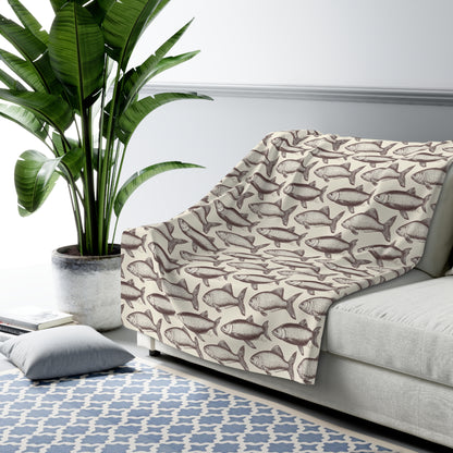Cozy Fish Pattern Sherpa Fleece Blanket | Warm Throw, Perfect for Home Decor, Gifts, Camping, and Beach Days