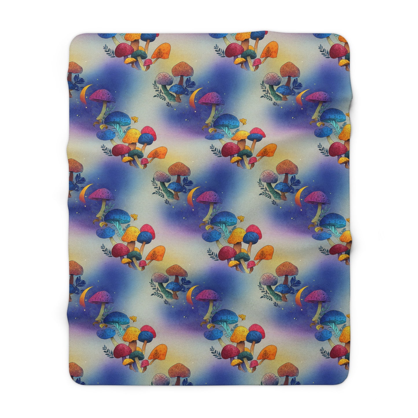 Bright and Very Colorful Mushroom Pattern Sherpa Fleece Blanket