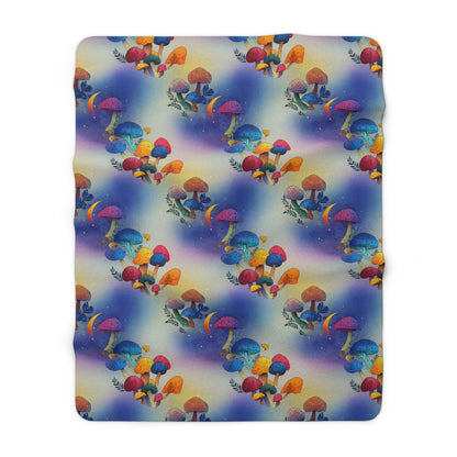Bright and Very Colorful Mushroom Pattern Sherpa Fleece Blanket
