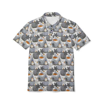 Autumn Gnome Vibes Unisex Polo Shirt, Festive Fall Apparel, Pumpkin Themed Top, Casual Thanksgiving Outfit