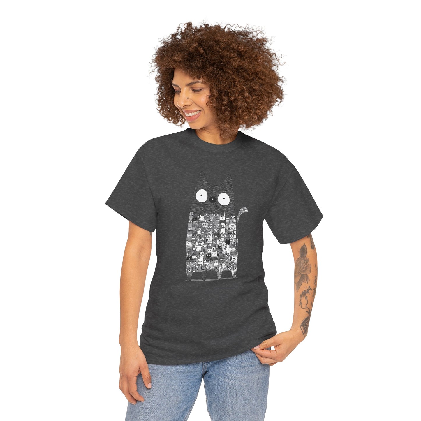 Line Art Abstract Cat Graphic Tee, Unisex Heavy Cotton Tee, Cute Cat Shirt, Unique Gift for Cat Lovers