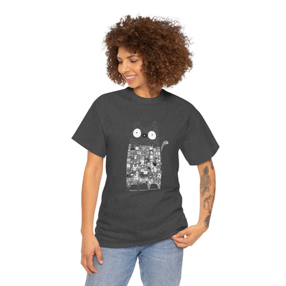 Line Art Abstract Cat Graphic Tee, Unisex Heavy Cotton Tee, Cute Cat Shirt, Unique Gift for Cat Lovers