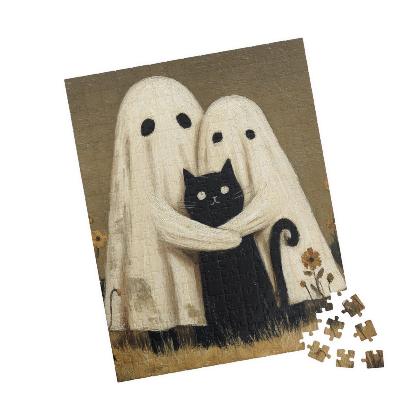 Charming Ghost & Cat Puzzle, Fun Family Activity, Vintage Art Design, Perfect Gift for Halloween, 110-1014 Pieces