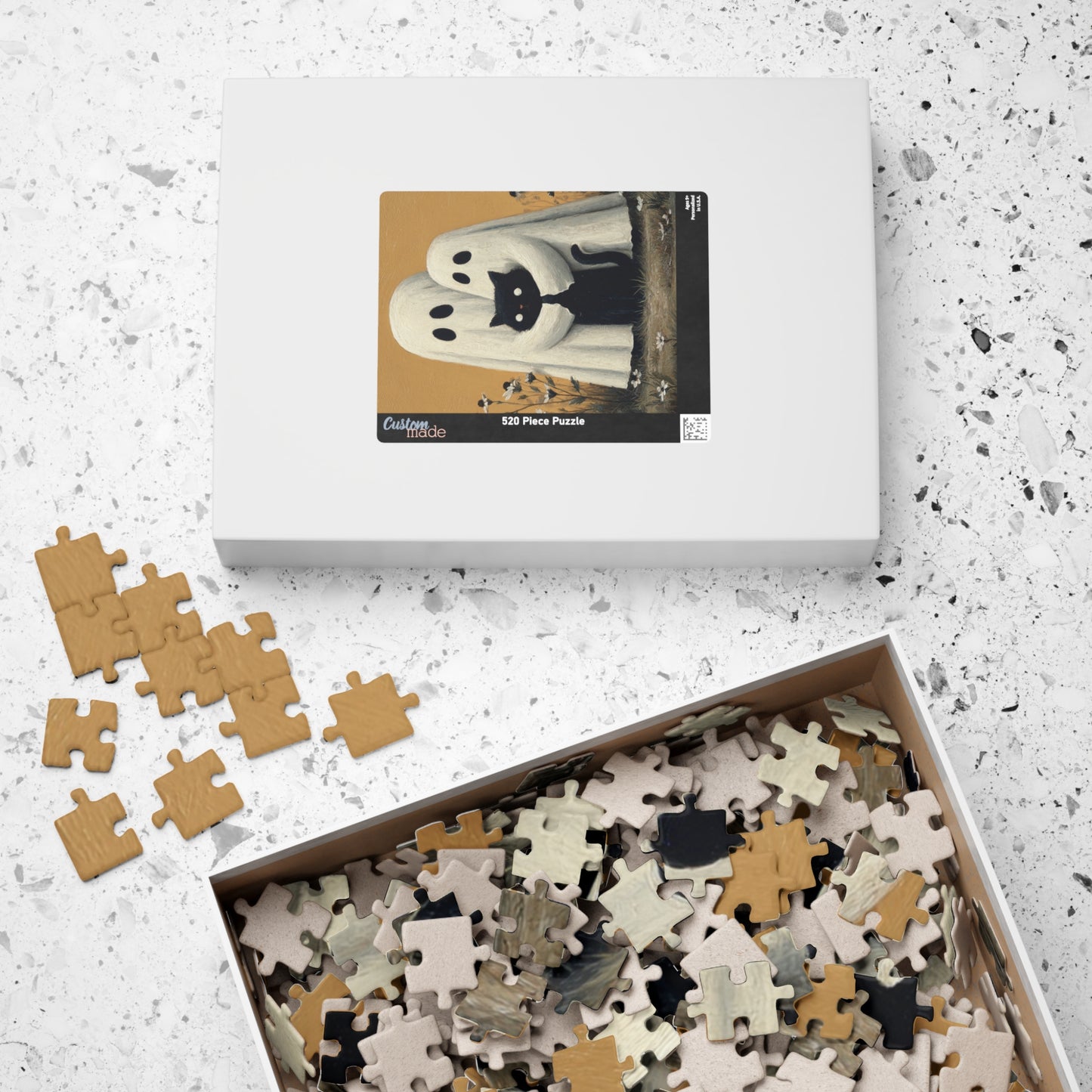 Ghosts Protecting Black Cat Puzzle - 110, 252, 520, 1014-piece, Perfect for Halloween, Cozy Nights, Family Fun
