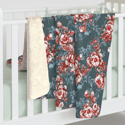 Stunning Colors Sherpa Fleece Blanket - Red and Green Floral Design