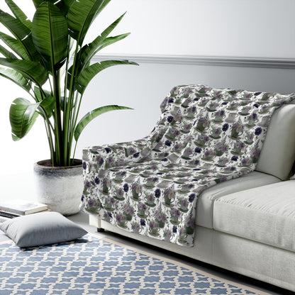 Floral Sherpa Fleece Blanket, Cozy Throw for Home Decor, Gift for Her, Boho Style