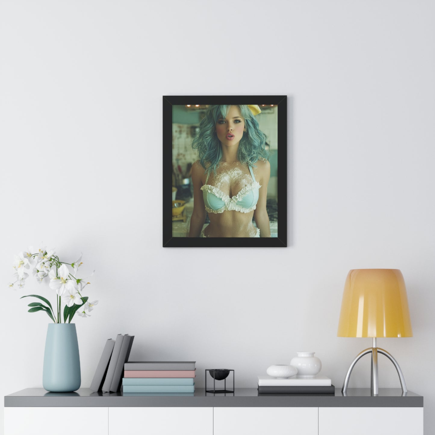 Vertical Poster - Sexy Bikini Babe in the Kitchen Covered in Flour