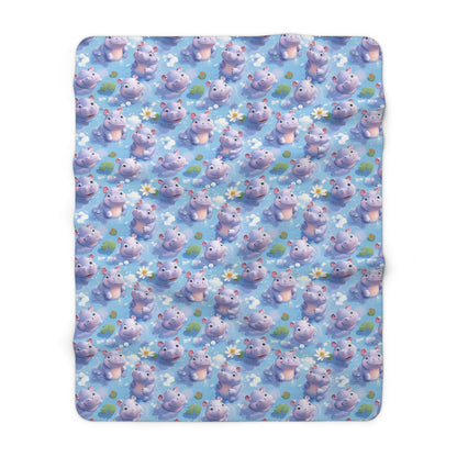 Cozy Hippo Sherpa Fleece Blanket, Soft Throw for Kids, Perfect Gift for Baby Showers