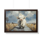 Poster - Cute White Highland Cow Running Down Road Escapee