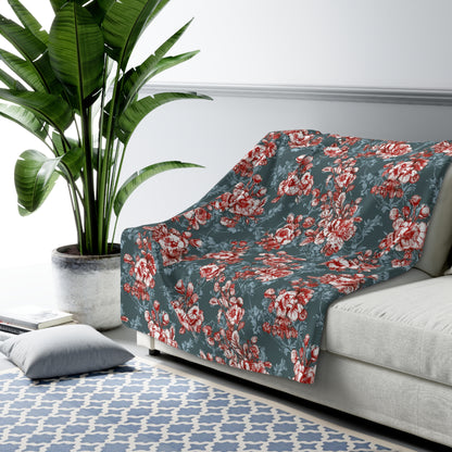 Stunning Colors Sherpa Fleece Blanket - Red and Green Floral Design