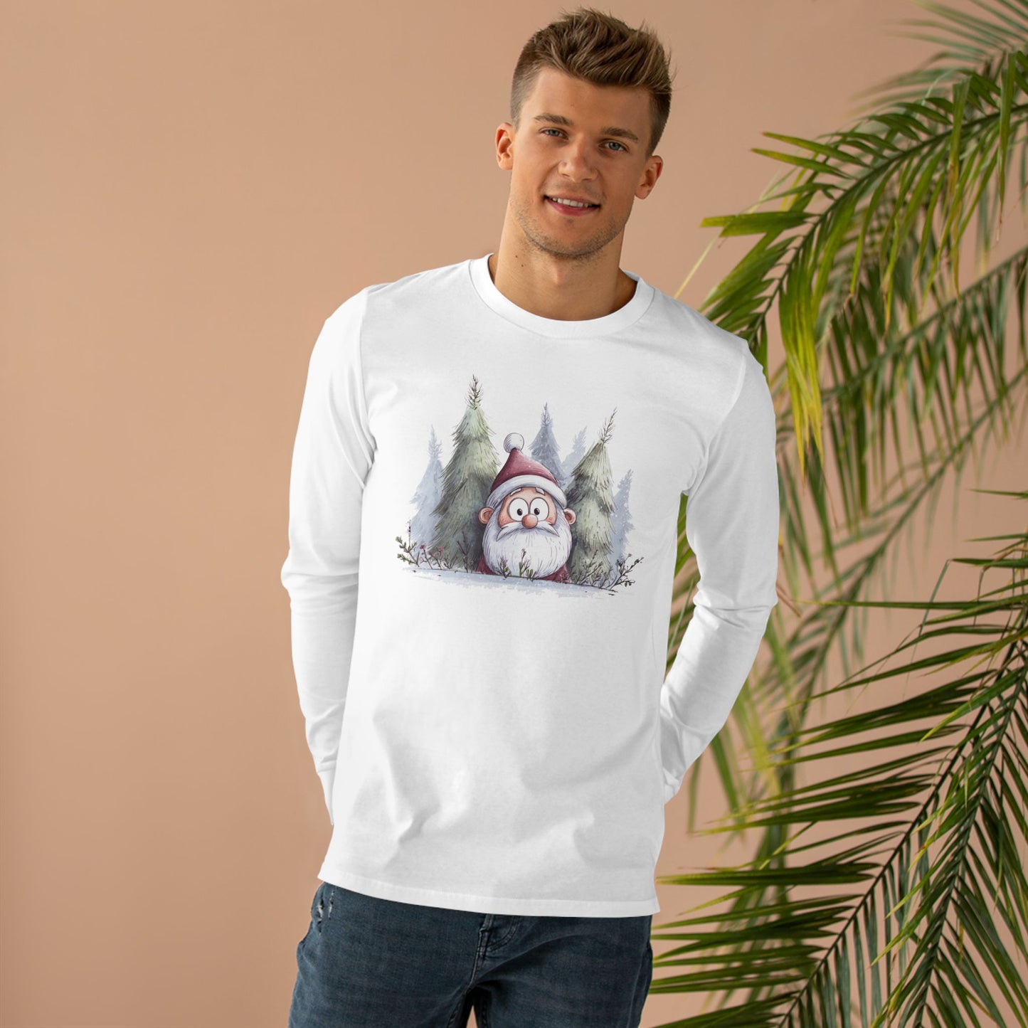 Cozy Santa Longsleeve Tee for Men, Perfect Holiday Gift, Winter Wear, Festive Apparel, Christmas Celebration