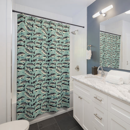 Fish Pattern Shower Curtain | Nautical Bath Decor, Unique Bathroom Accessory, Gift for Fisherman, Ocean Lover, Beach House Style