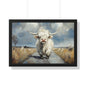 Poster - Cute White Highland Cow Running Down Road Escapee