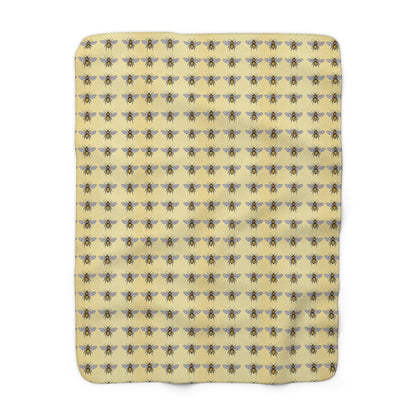 Cozy Bee Pattern Sherpa Fleece Blanket, Soft Throw for Home Decor, Gift for Nature Lovers, Bee Lover Blanket, Warm Bedspread