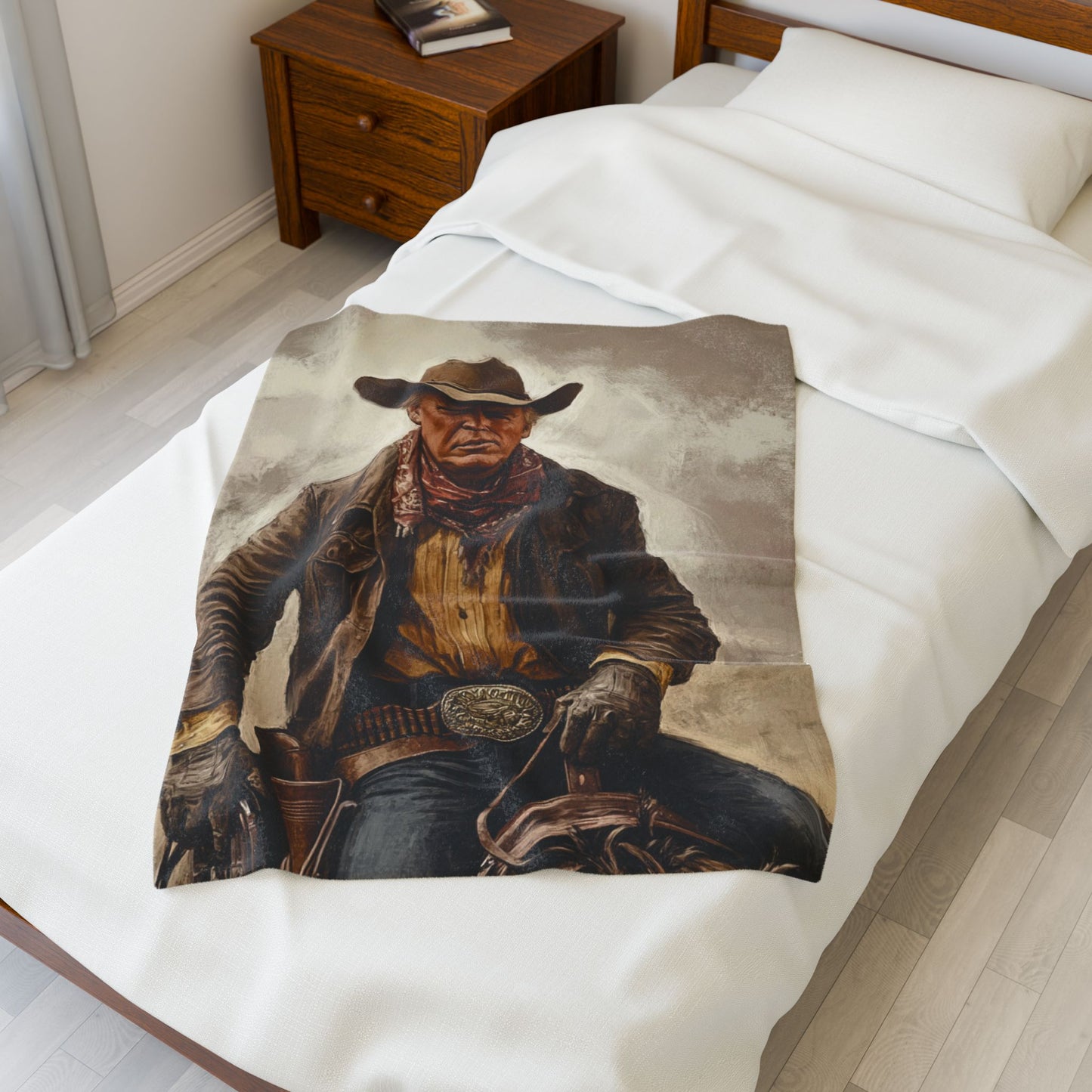 Velveteen Plush Blanket - President Trump as John Wayne Cowboy