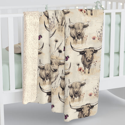 Sherpa Fleece Blanket - Moo Retro Highland Cow Gift for Homestead
