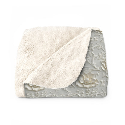 Sherpa Fleece Blanket - Wedding Pattern Silky White Yellow Hints
