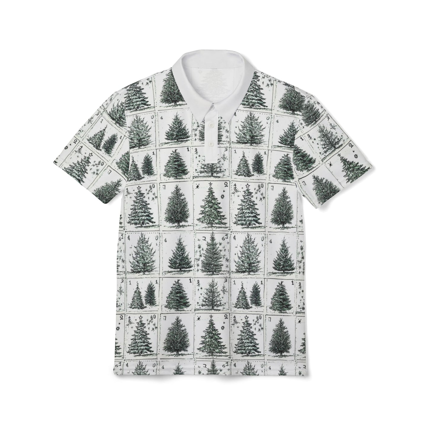 Festive Pine Trees Polo Shirt - Holiday Attire, Casual Wear, Unisex Gift, Christmas, Summer Style, Nature Lover's Apparel