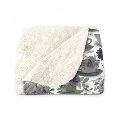 Floral Sherpa Fleece Blanket, Cozy Throw for Home Decor, Gift for Her, Boho Style