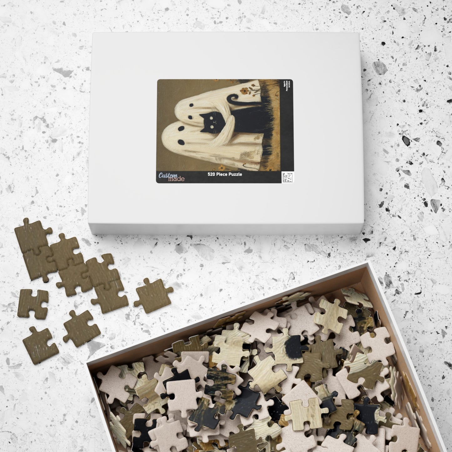Charming Ghost & Cat Puzzle, Fun Family Activity, Vintage Art Design, Perfect Gift for Halloween, 110-1014 Pieces