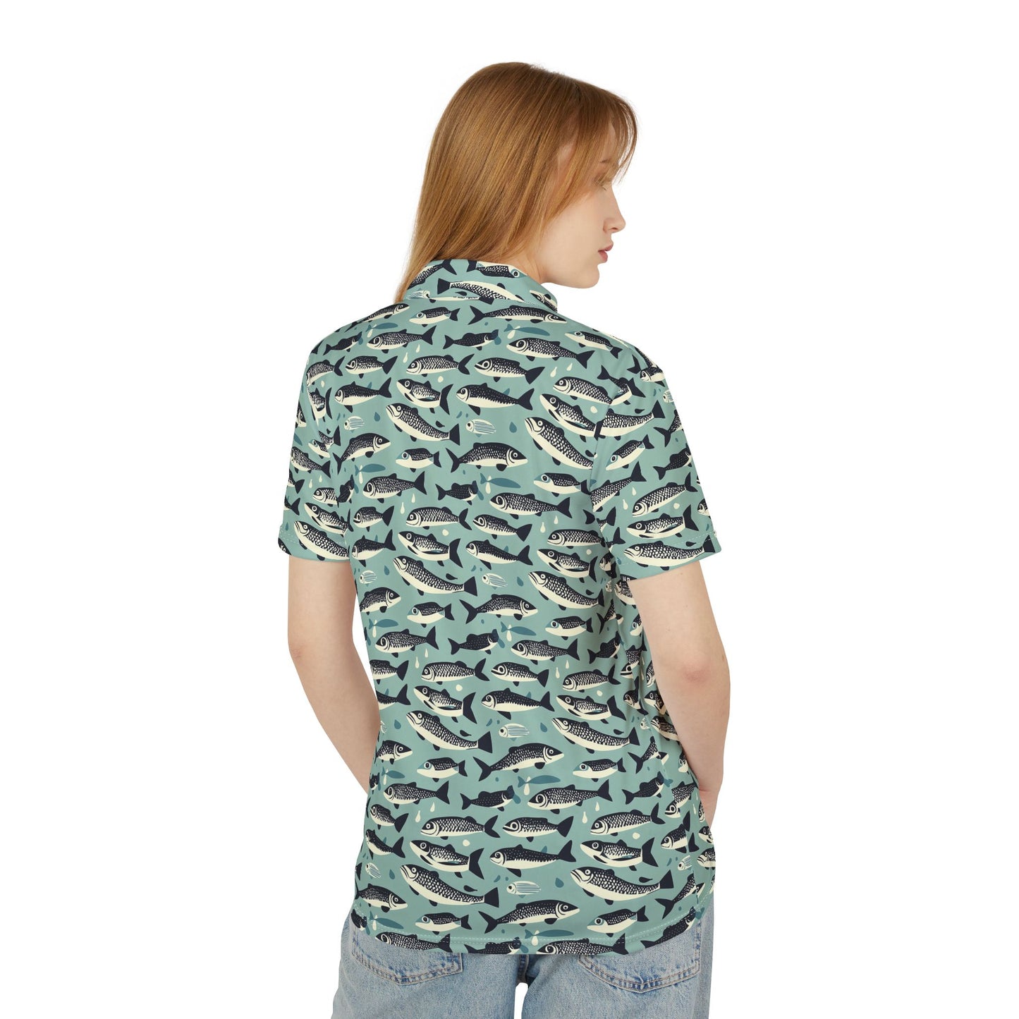 Fish Pattern Unisex Polo Shirt, Stylish Fishing Shirt, Summer Casual Wear, Nautical Gift, Outdoor Adventure Apparel