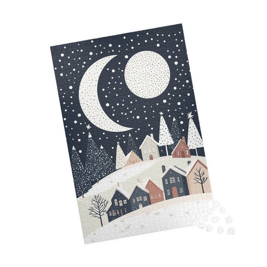 Winter Night Puzzle with Scenic Landscape Design, Holiday Gift, Family Activity, Cozy Nights, Home Decor, Unique Gift Idea