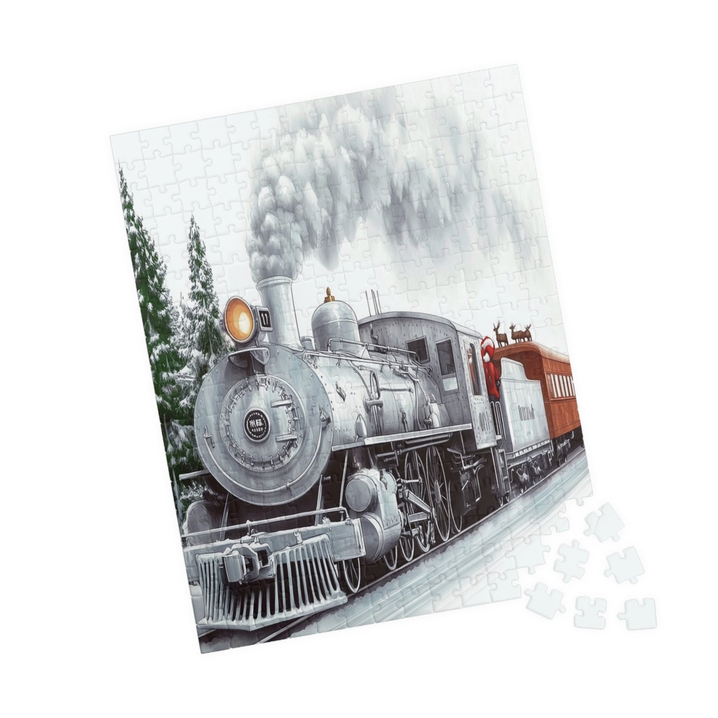 Holiday-Themed Train Puzzle, Family Game Night, Gift for Train Lovers, Winter Wonderland Decor, Educational Activity