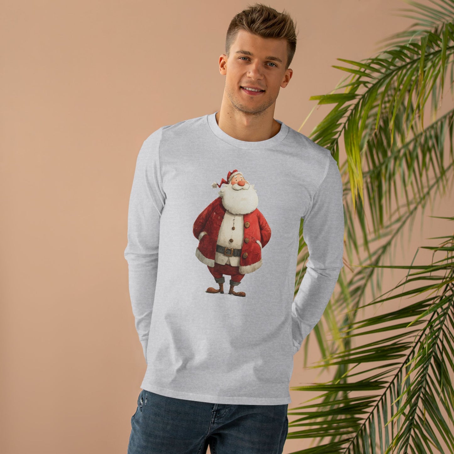 Festive Santa Longsleeve Tee - Christmas Gift, Holiday Wear, Winter Apparel, Cozy Style, Casual Outfit