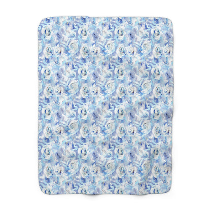 Cozy Blue Floral Sherpa Fleece Blanket, Ideal Gift for Weddings, Birthdays, Baby Shower