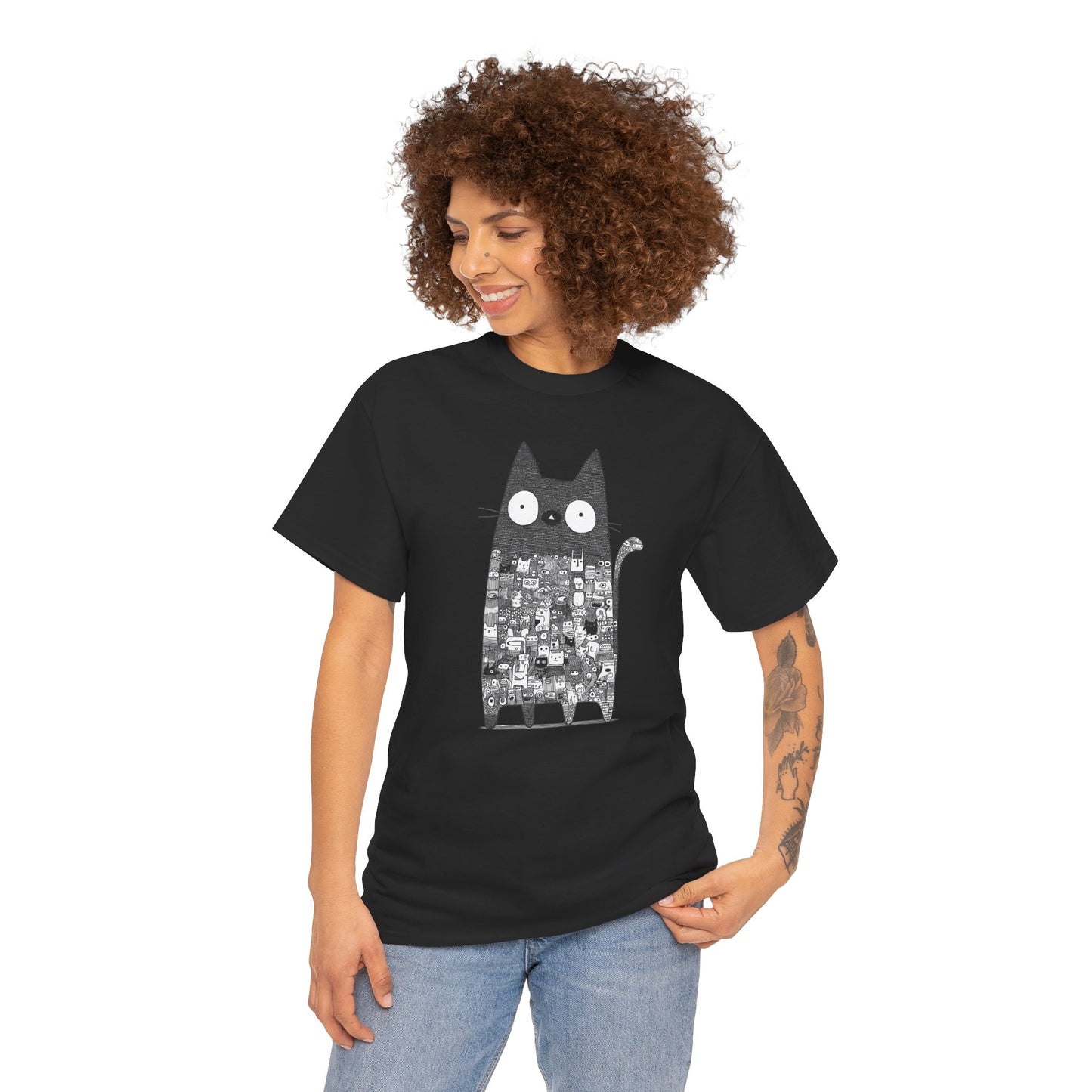 Line Art Abstract Cat Graphic Tee, Unisex Heavy Cotton Tee, Cute Cat Shirt, Unique Gift for Cat Lovers