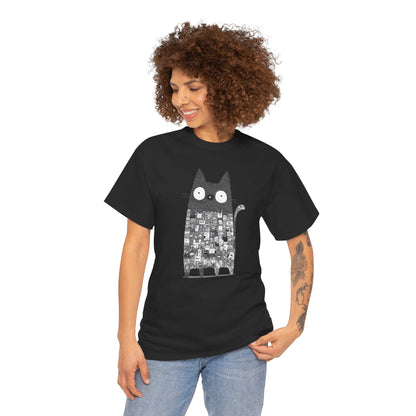 Line Art Abstract Cat Graphic Tee, Unisex Heavy Cotton Tee, Cute Cat Shirt, Unique Gift for Cat Lovers