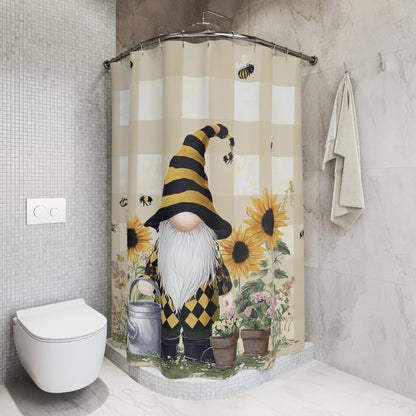 Sunny Gnome Shower Curtain, Bee Themed Home Accessory, Gift for Garden Lovers, Cute Bathroom Update