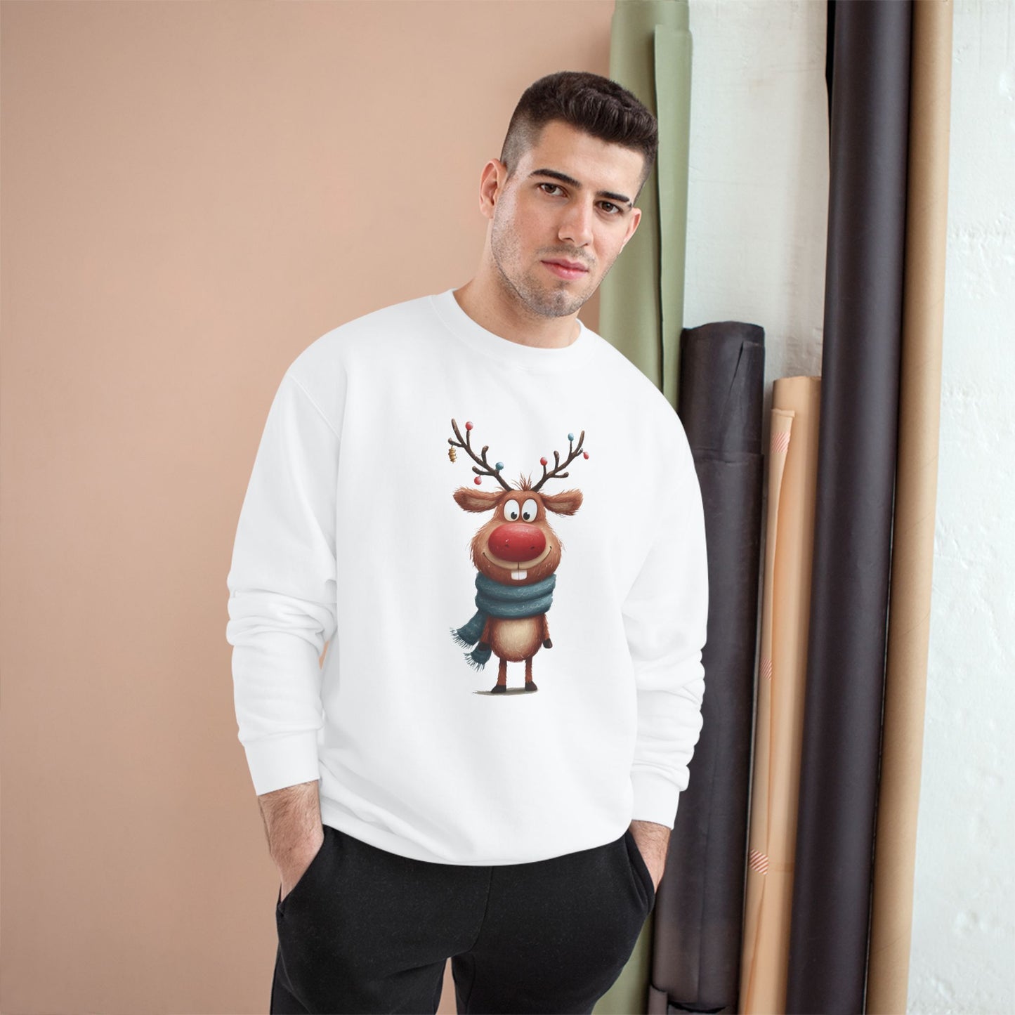 Reindeer Champion Sweatshirt, Cozy Holiday Apparel, Cute Christmas Gift