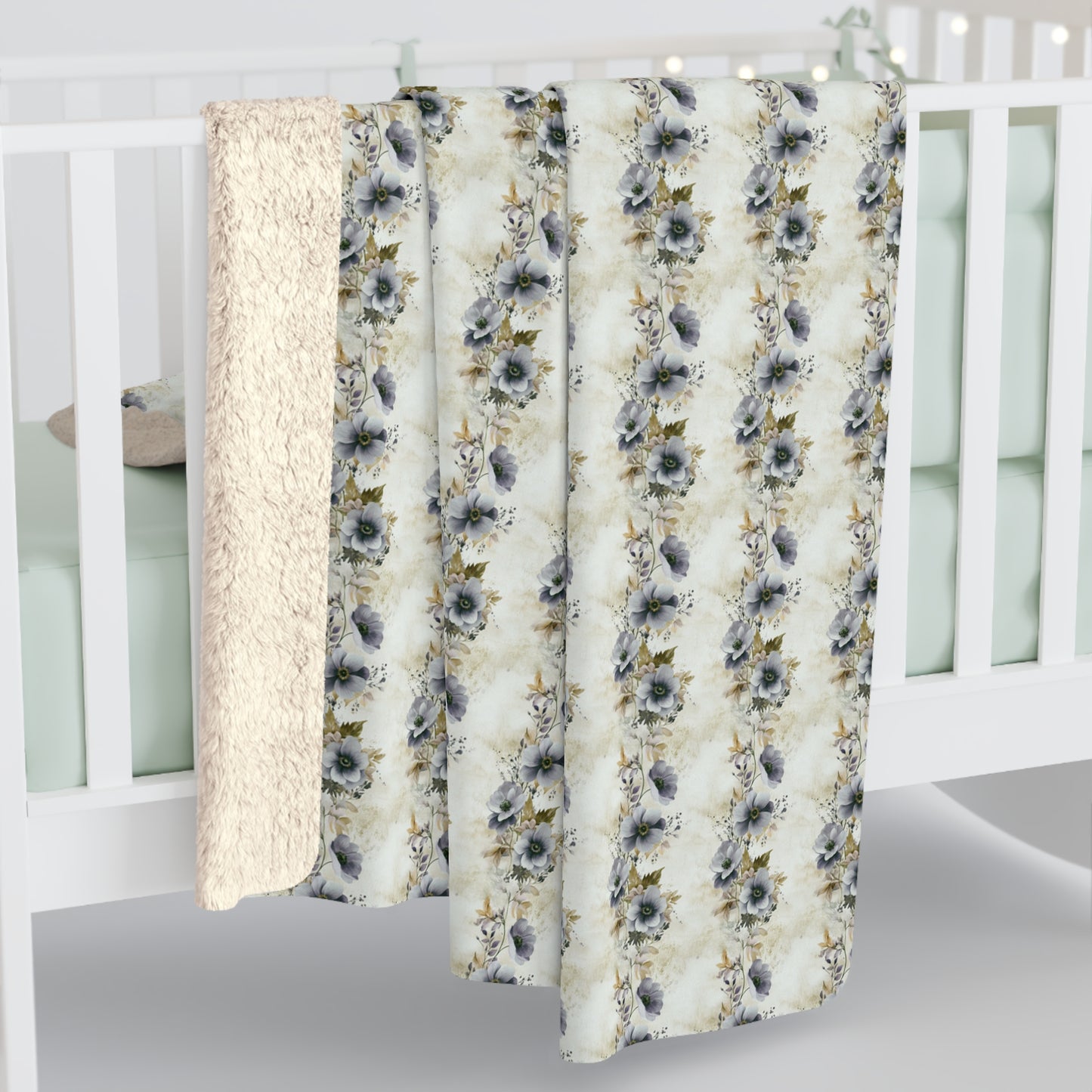 Sherpa Fleece Blanket - Blue and Gold Spiral Floral Wedding Print