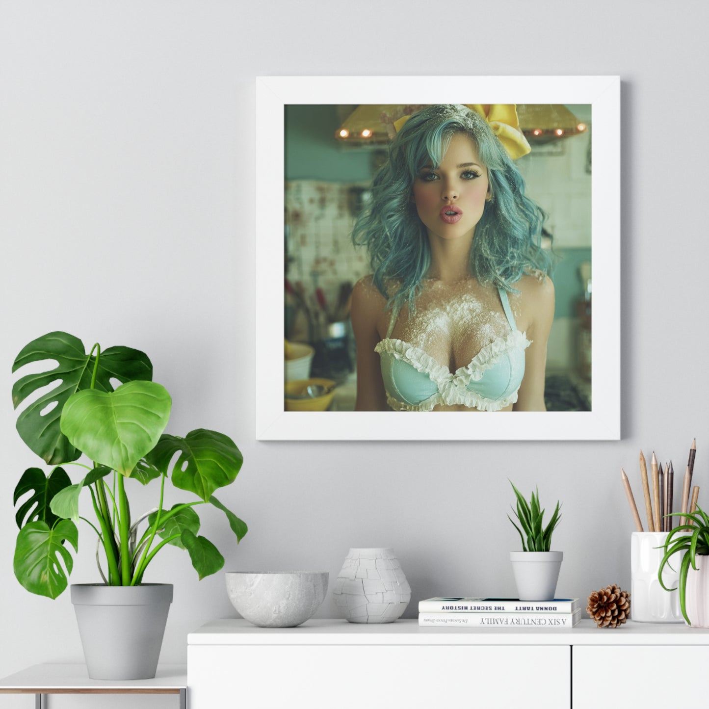 Vertical Poster - Sexy Bikini Babe in the Kitchen Covered in Flour