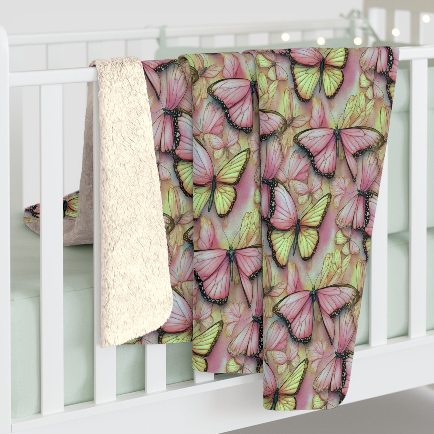 Butterfly Blossom Sherpa Fleece Blanket | Cozy Gift, Home Decor, Nature Lovers, Soft Throw, Birthday Present
